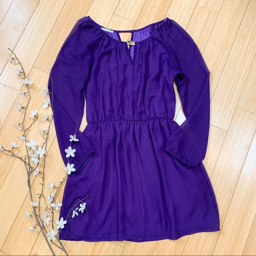 Honey Punch Purple Dress, Sheer Sleeves, S.